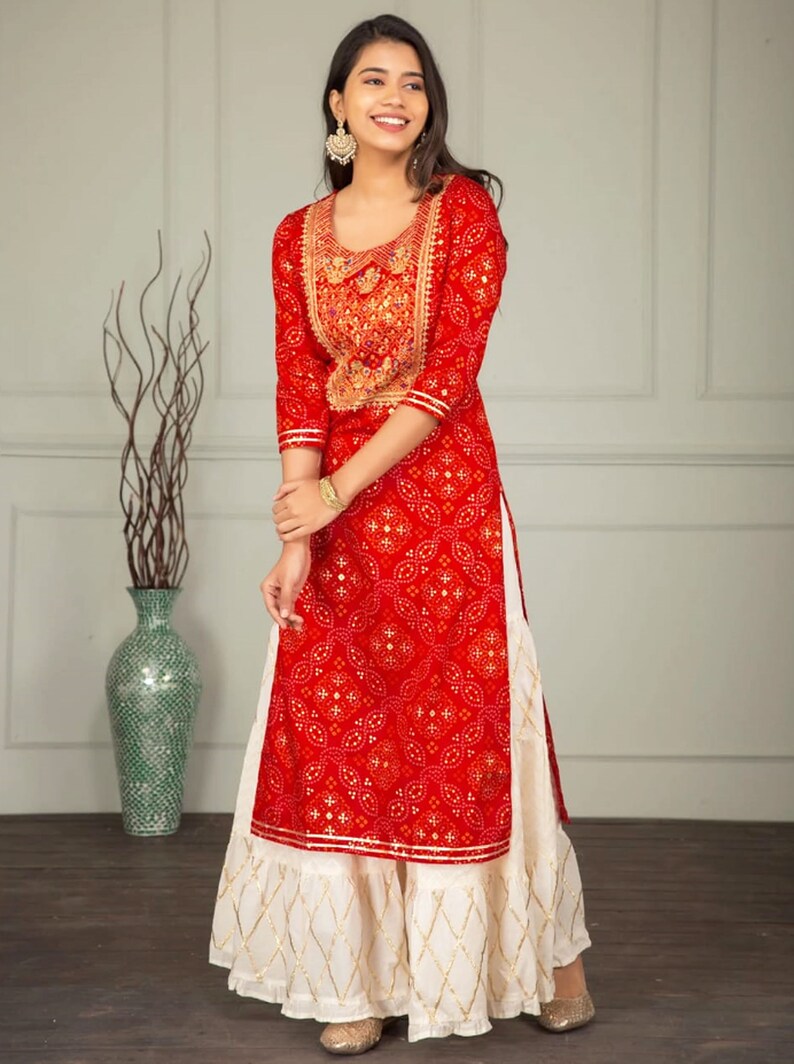 Kurti Sharara Set 2 piece Dress Red Color Dress Indian Etsy