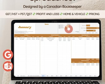 Canadian Small Business Spreadsheet | Expense Tracker, Profit & Loss, GST/HST
