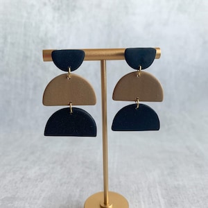Clay earrings handmade; Polymer clay earrings; Black earrings; Beige earrings