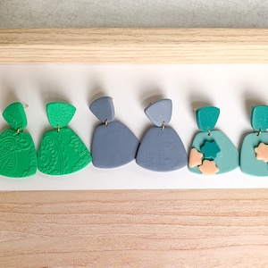Clay earrings; Polymer clay earrings; Handmade earrings; Fan clay cutter set; Turquoise; Royal green; Periwinkle
