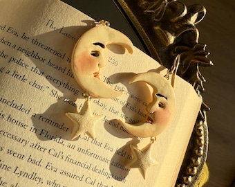 Whimsical moon/woman in the moon earrings/practical magic inspired/Christmas gift for daughter /birthday gift/ 70s/celestial/polymer clay