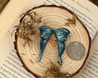 Whimsical Luna Moth Wing Earrings, Fairycore Polymer Clay