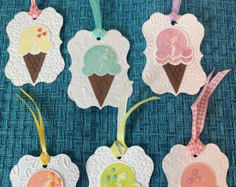 Handmade ice cream cone gift tags set of 6