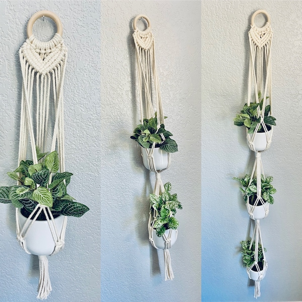 Heart Shaped Macrame Plant Hangers - Single, Double or Triple / Plant Hangers / Hanging Planter, Tiered Plant Hanger