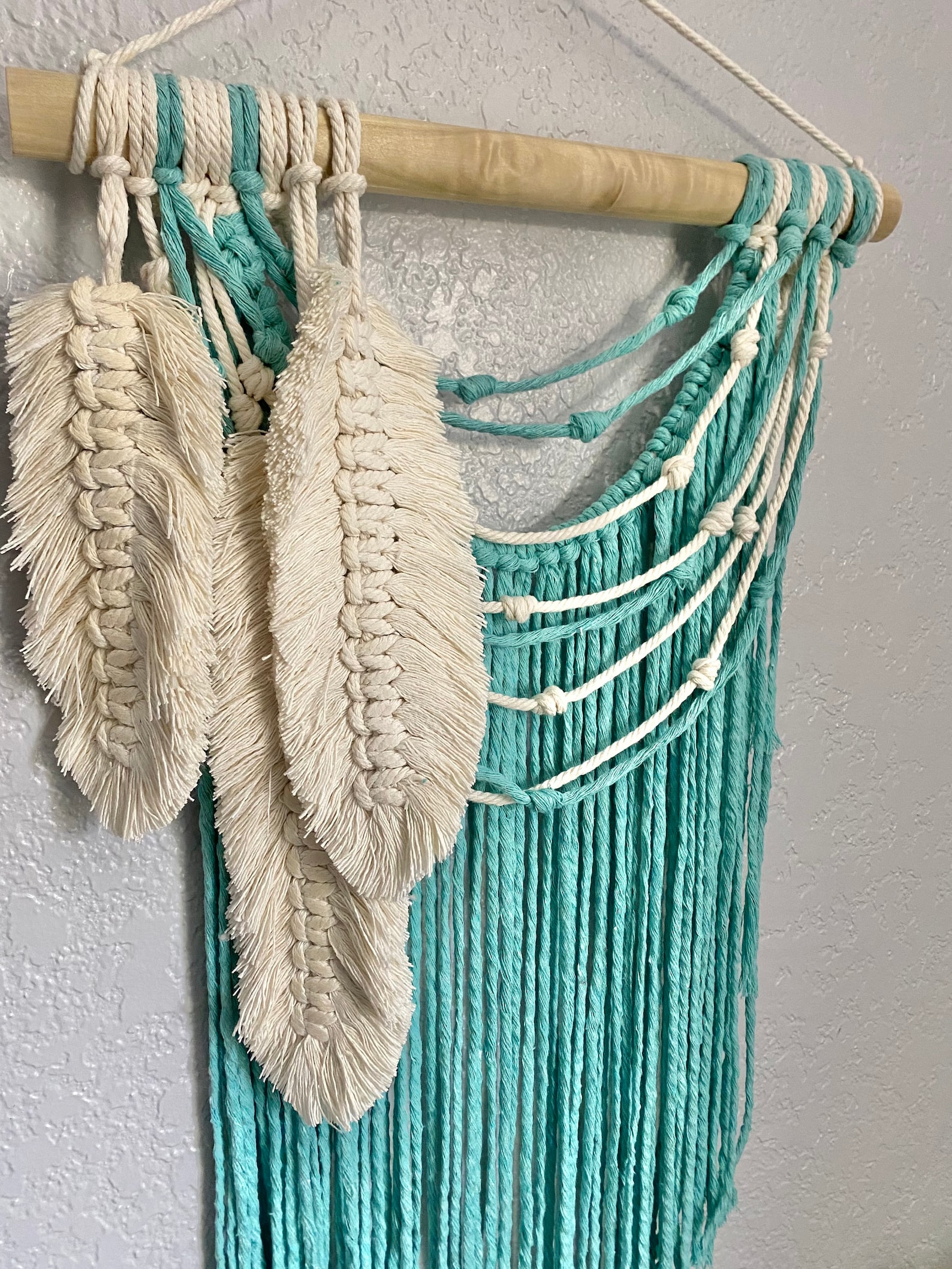 Aqua Feather macrame wall hanging macrame hanging wall art Etsy