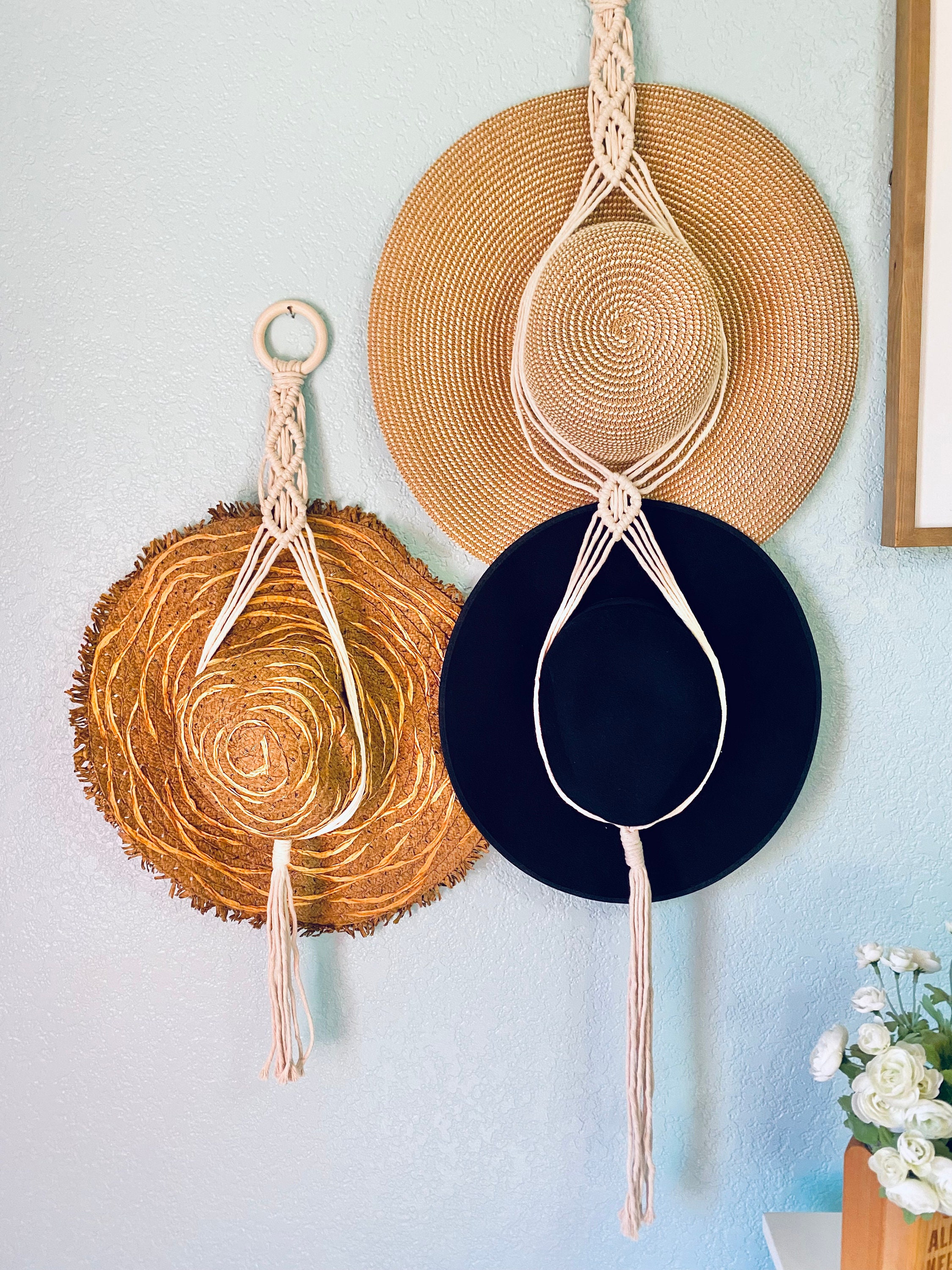 Macrame Boho Double Hat Hanger Farmhouse Hat Rack Hat - Etsy