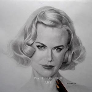 Nicole Kidman print, charcoal, 12&quot; x 16&quot;