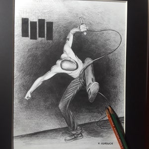 Black Flag print, graphite pencil, 12&quot; x 16&quot;