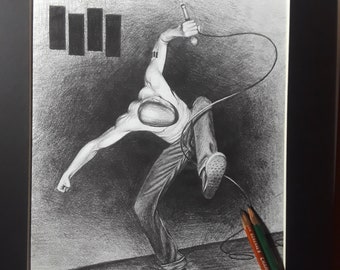 Black Flag print, graphite pencil, 12" x 16"