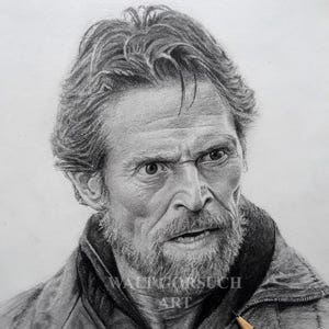 Willem Dafoe print, charcoal, 12&quot; x 16&quot;