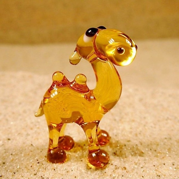 Bactrian camel - glass animal / figurine, size approx. 22x14x10 mm, price for 1 piece, made in Czech Republic, quality handwork (n.169)