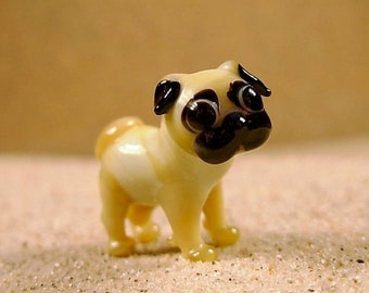 Pug - glass animal / figurine, size approx. 18 mm, price for 1 piece, Czech quality work, lovely and cute tiny figurines