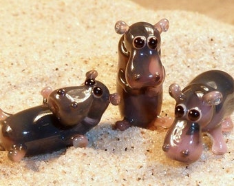 Hippopotamus - hippo - glass animal / figurine, size approx. 18 mm, price for 1 piece, Czech quality work, lovely and cute tiny figurines