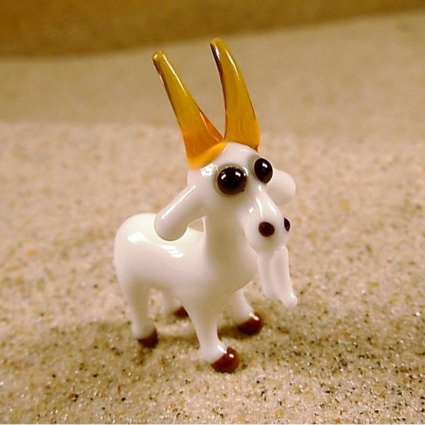 Goat - glass animal / figurine, size approx. 23x20x9 mm, price for 1 piece, Czech quality work, lovely and cute tiny figurines / no. 213