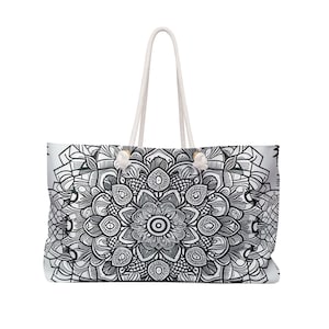 Mandala Tote Bag Custom and One of a Kind | Color Your Own | Coloring Book Beach Bag | Black and White Design | Four Designs to Choose From