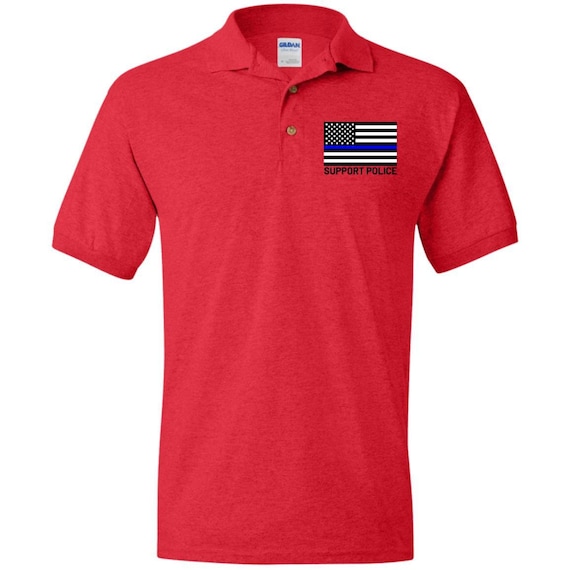 Support Police Blue Line American Flag Jersey Polo Shirt Etsy