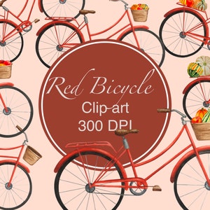 Acquerello dipinto a mano Rosso Bicicletta Clip Art - Digital Download / Clipart / Bike / Fall / PNG / DIY / Decor / Autunno / Raccolta / Zucca /