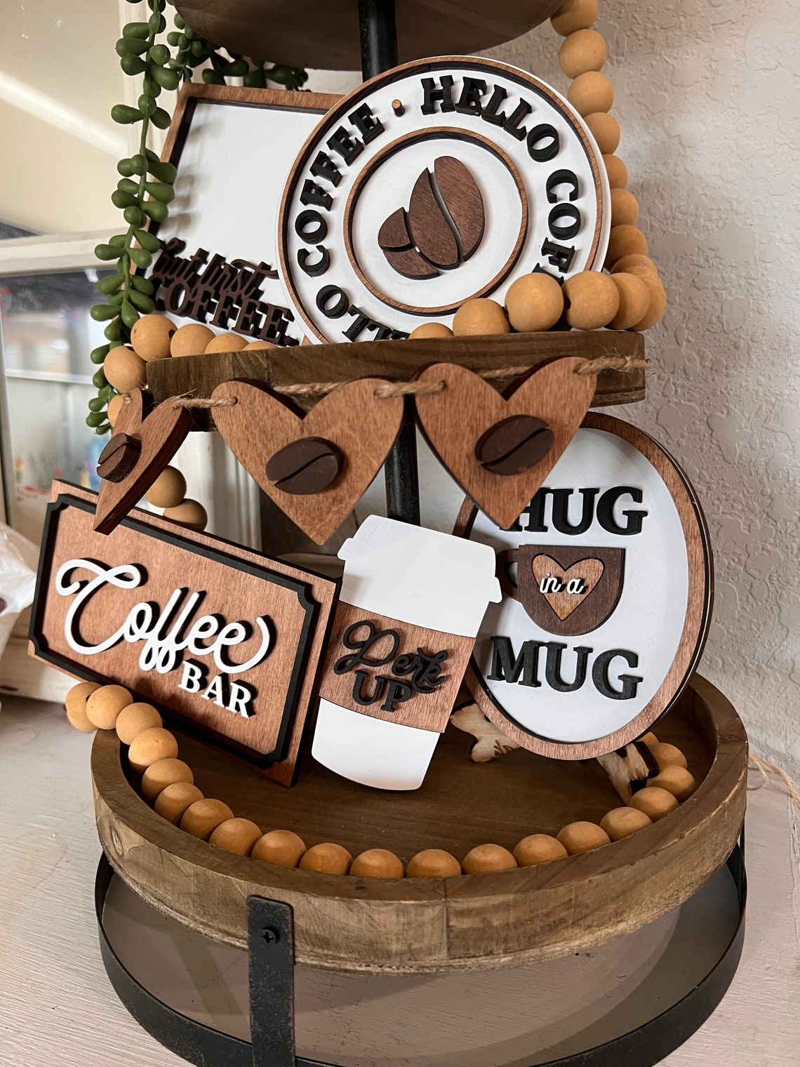 Coffee Bar Tiered Tray Decor Coffee Tiered Tray Home Decor Etsy