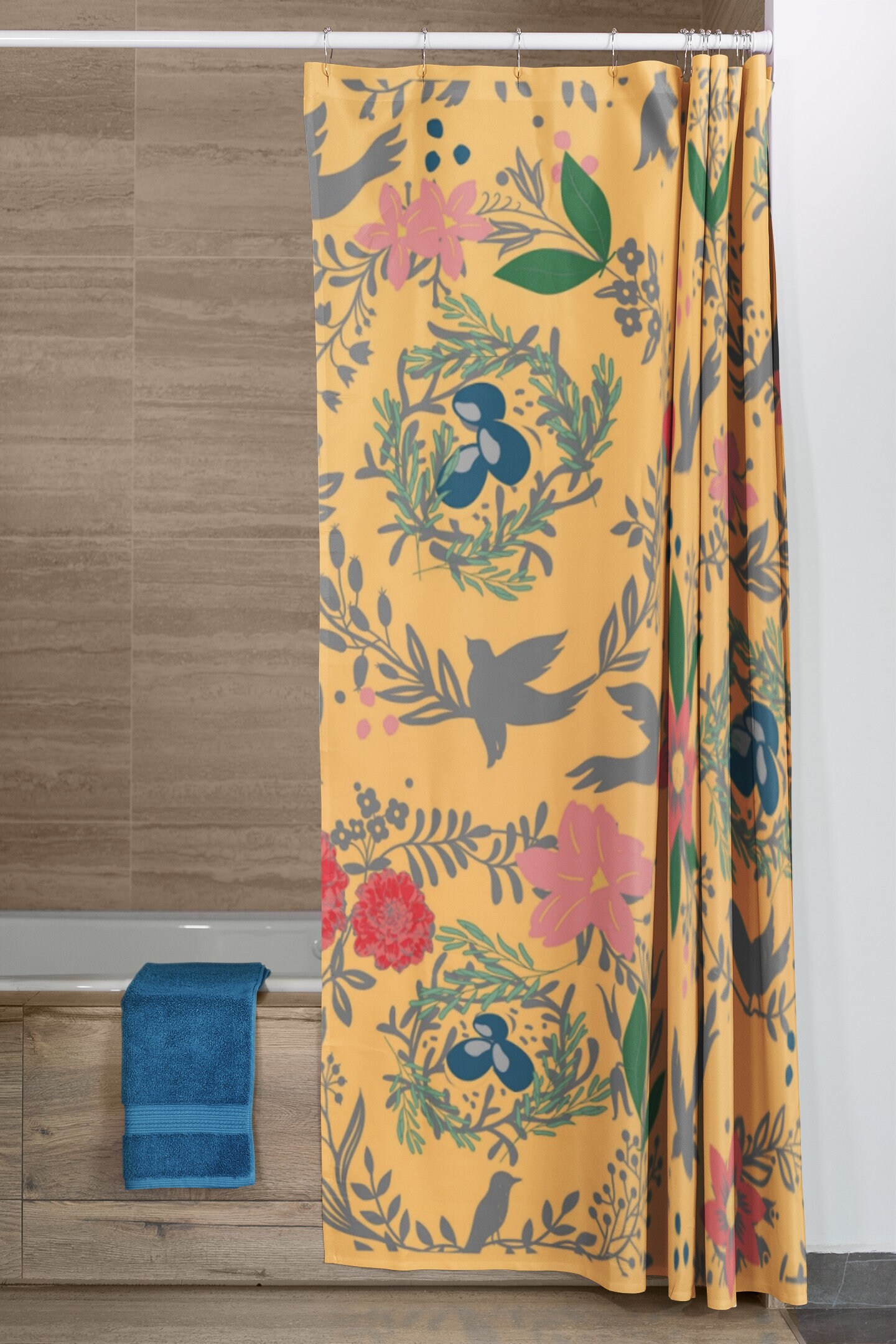 Boho Shower Curtain Mustard Yellow Bath Curtain Fabric Etsy