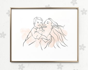Custom Line drawing, Family line art, Personalized Mother Gift, Mothers day gift, Custom illustration, Family Gift for mom