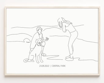 Custom engagement portrait, couple Illustration, wedding proposal gift, personalized gift for him, Valentine's day gift