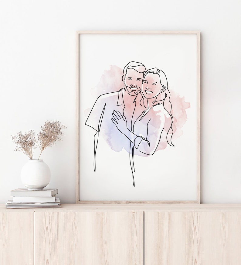 Custom Couple Line Portrait, Line drawing illustration, First Valentine's day gift, Boyfriend present, Family gift, Portrait from photo image 7