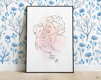 Christmas gift for nana, Custom Grandma and Grandpa line portrait, Grandparents memorial gift, Gift from Grandkids, Portrait from photo