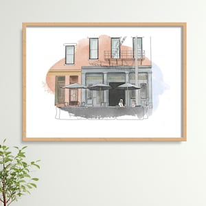 Custom Watercolor Store Painting, Storefront Sketch Drawing from photo, Commercial Building, Restaurant, Bar, Boutique Business Painting