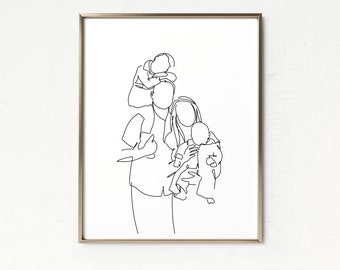 Custom Family Line Art Portrait: Minimalist Faceless Illustration (Digital Download)