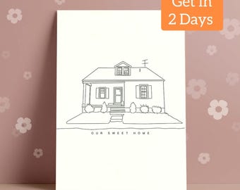 Custom House Portrait, Minimalist Home Line Art, House warming gift, New Home Gift, Realtor Gift, New Home Gift