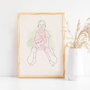 Custom Fathers day gift, Personalized gift, First dad and baby portrait, Hand drawn family illustration, Line drawing, First father's day image 4