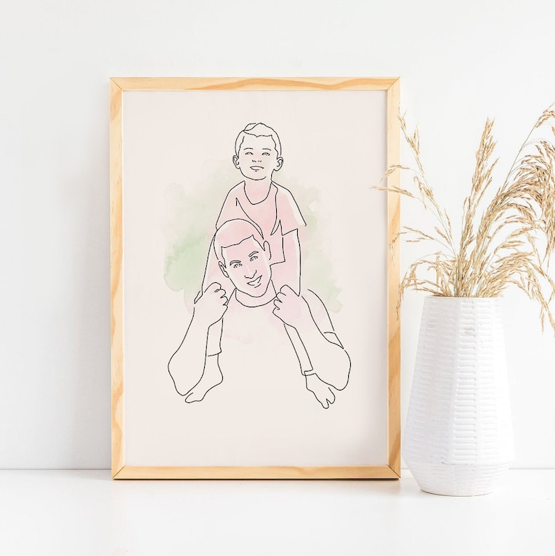 Custom Fathers day gift, Personalized gift, First dad and baby portrait, Hand drawn family illustration, Line drawing, First father's day image 4