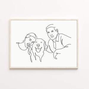 Custom Couple Line Portrait, Line drawing illustration, First Valentine's day gift, Boyfriend present, Family gift, Portrait from photo image 3