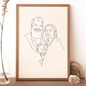 Custom Couple Line Portrait, Line drawing illustration, First Valentine's day gift, Boyfriend present, Family gift, Portrait from photo image 4