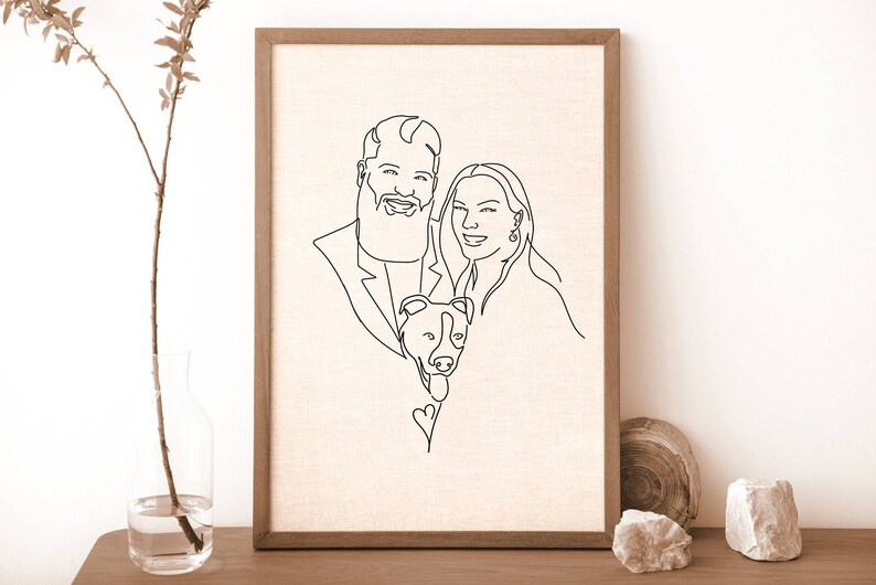 Custom Couple Line Portrait, Line drawing illustration, First Valentine's day gift, Boyfriend present, Family gift, Portrait from photo image 4