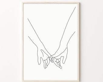 pinky swear printable, hand in hand print, couple art, gallery wall art, bedroom decor, instant download, couple valentine day
