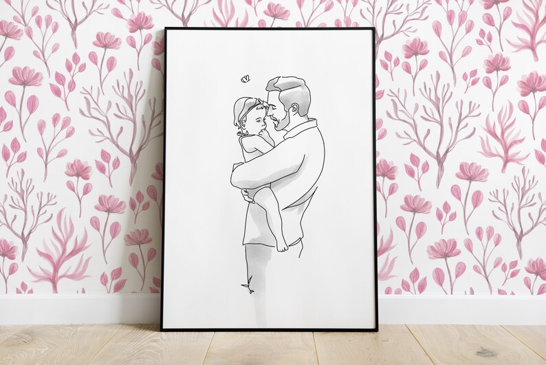 Custom Couple Line Portrait, Line drawing illustration, First Valentine's day gift, Boyfriend present, Family gift, Portrait from photo image 5