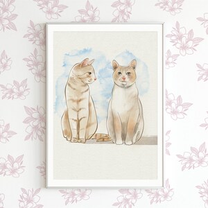Custom Pet Portrait, cat portrait painting, watercolor painting, pet memorial gift, cat loss, cat lover gift, digital portrait art