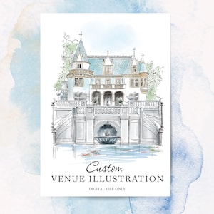 Wedding Venue watercolor drawing, Wedding Gift, Venue Illustratio, Wedding Invitation, Couples Gift, Venue sketch