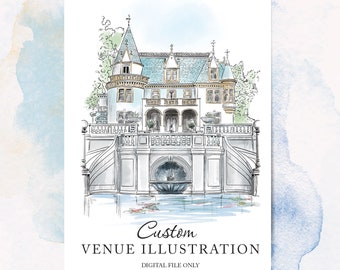 Wedding Venue watercolor drawing, Wedding Gift, Venue Illustratio, Wedding Invitation, Couples Gift, Venue sketch