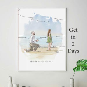 Aangepast verlovingsportret, paarillustratie, huwelijksaanzoekcadeau, gepersonaliseerd cadeau voor haar, tekening van foto, aquarelportret