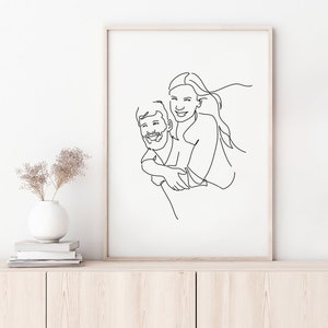 Custom Couple Line Portrait, Line drawing illustration, First Valentine's day gift, Boyfriend present, Family gift, Portrait from photo image 1