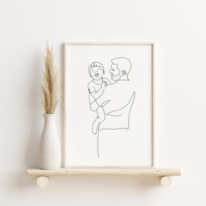 Custom Fathers day gift, Personalized gift, First dad and baby portrait, Hand drawn family illustration, Line drawing, First father's day image 8