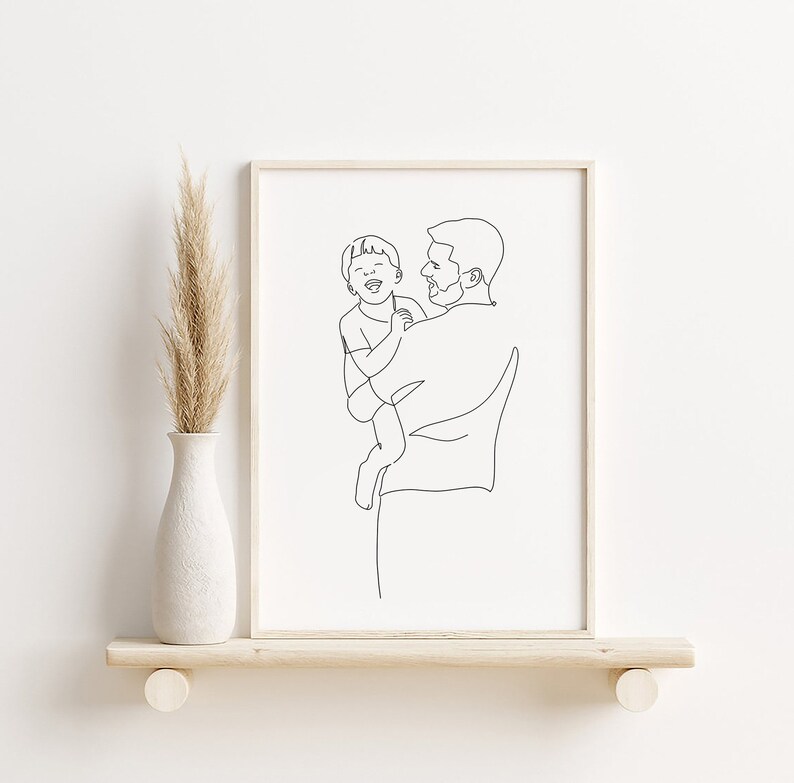 Custom Fathers day gift, Personalized gift, First dad and baby portrait, Hand drawn family illustration, Line drawing, First father's day image 8