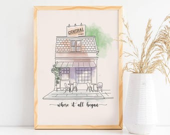 Custom first date portrait, Where it all began, Where we met, Our first date location, Watercolor painting from photo, Anniversary gift