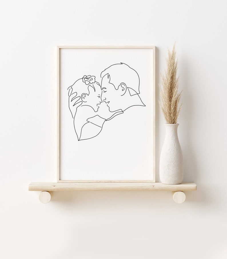 Custom Fathers day gift, Personalized gift, First dad and baby portrait, Hand drawn family illustration, Line drawing, First father's day image 1