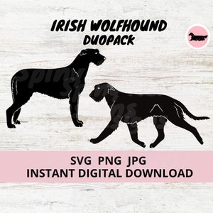 Irish Wolfhound Dog 2 pack duopack Digital Download SVG JPG PNG Clipart