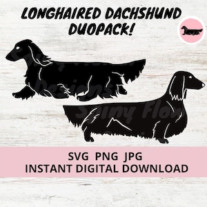 Dachshund (Longhaired) Dog Duo Pack 2-Pack Digital Download SVG JPG PNG Clipart