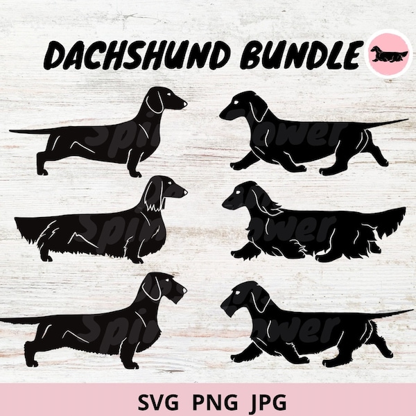 Dachshund Bundle Dog Smooth Longhaired Wirehaired Digital Download SVG JPG PNG Clipart