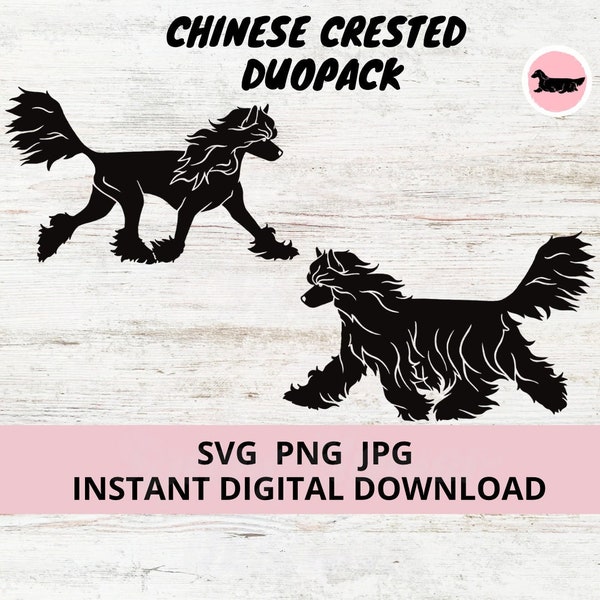 Chinese Crested Duopack 2-pack Hond Ganging Digital Download SVG JPG PNG Clipart